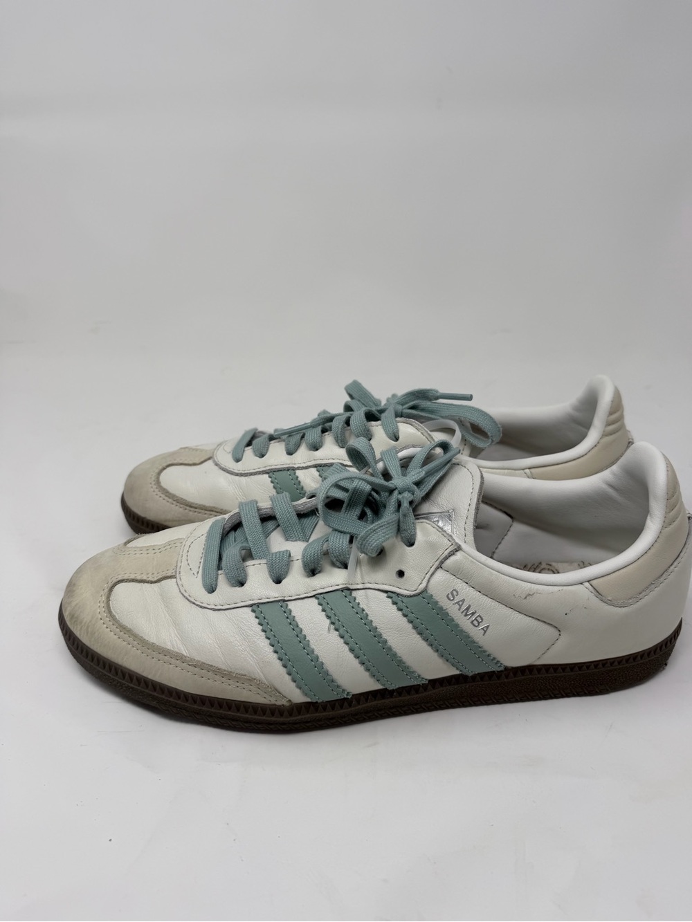 Adidas Samba Men’s Leather Sneakers in White and Light Blue